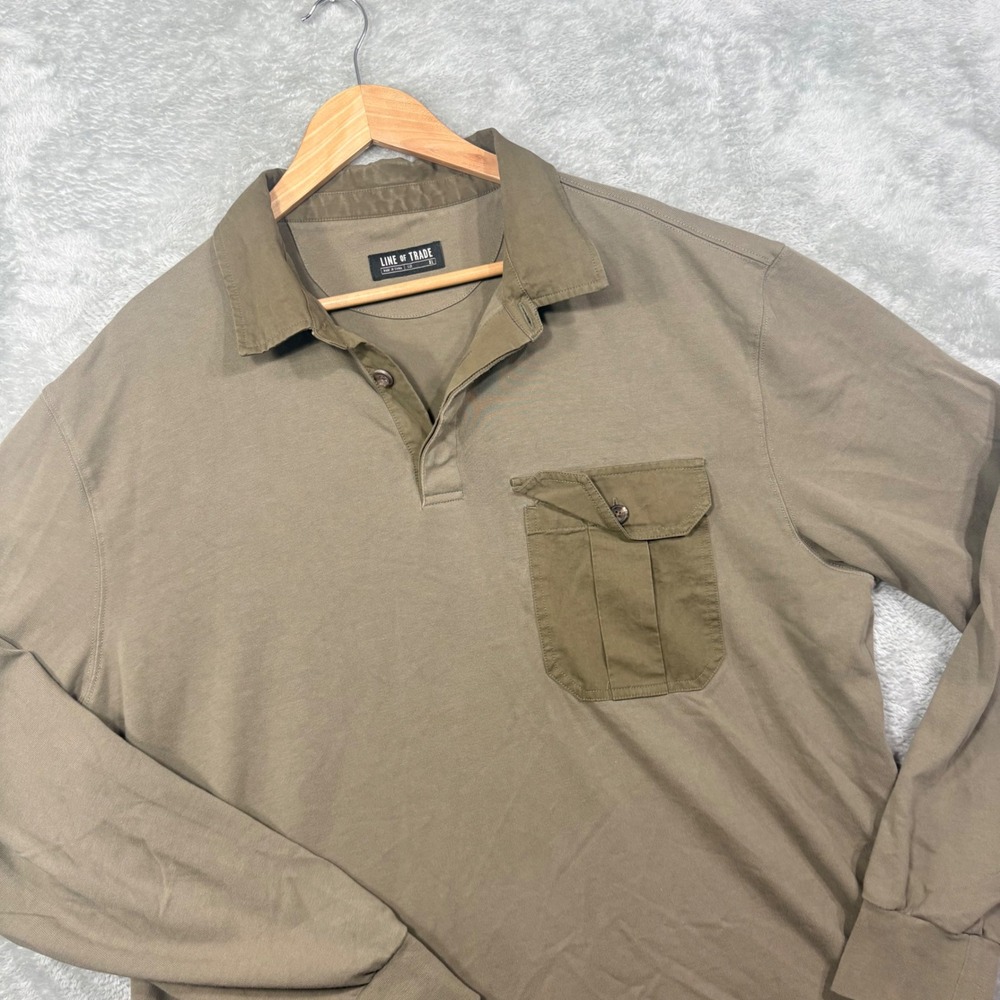 Line of Trade Polo Shirt Mens XL Olive Green Long Sleeve Utility Cotton Pocket